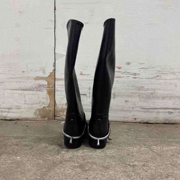 Y2K Vintage Black Leather & Rubber Riding Rain Boots